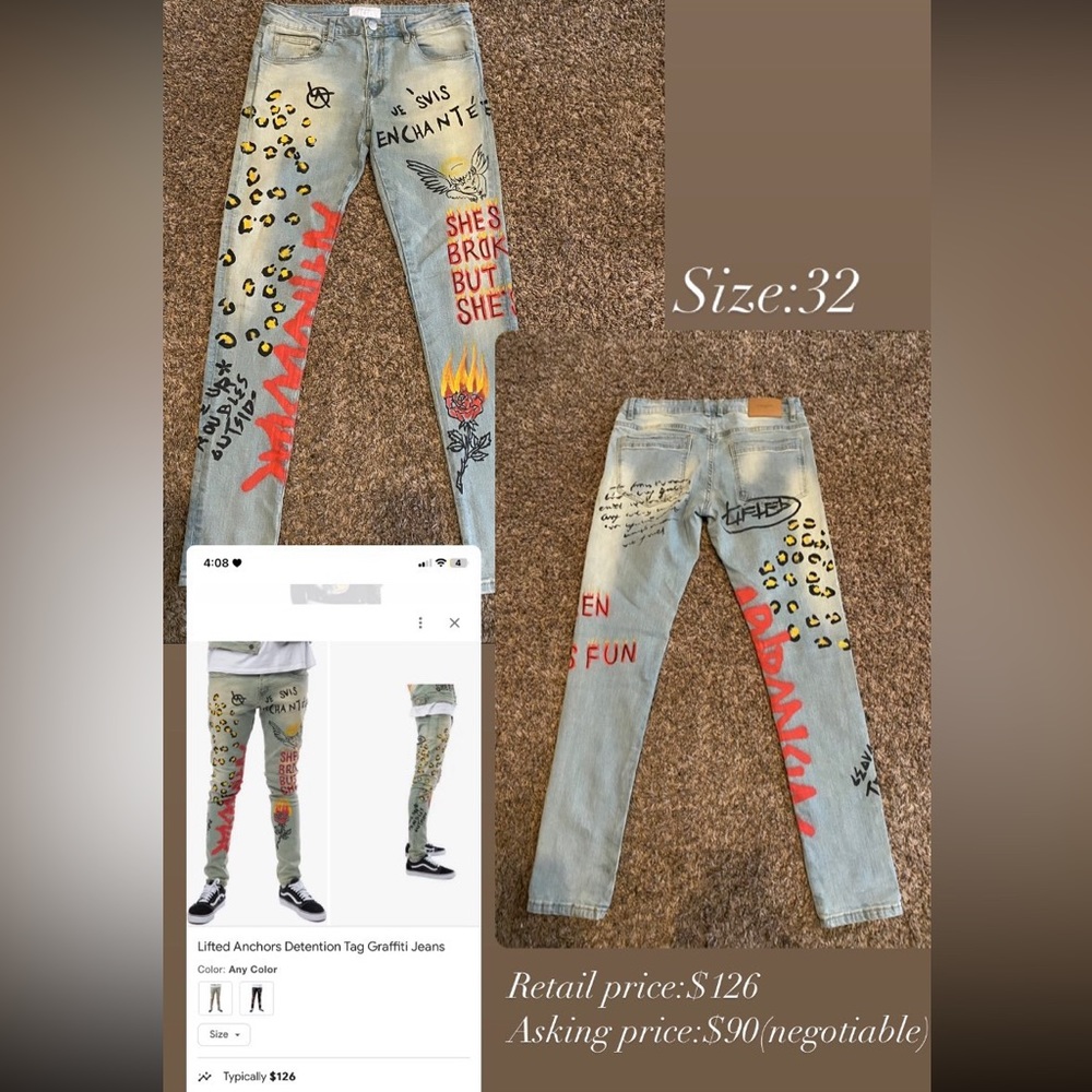 Lifted Anchors Detention Tag Graffiti Jeans
